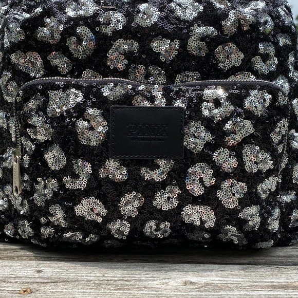 Victoria\'s Secret PINK Bling Black Leopard Backpack with Sequins *RARE*